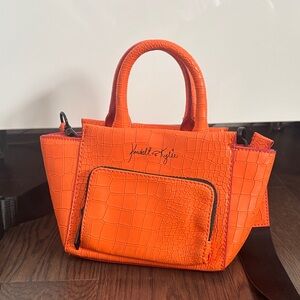 Kendall + Kylie Orange Crocodile-embossed small pleather handbag